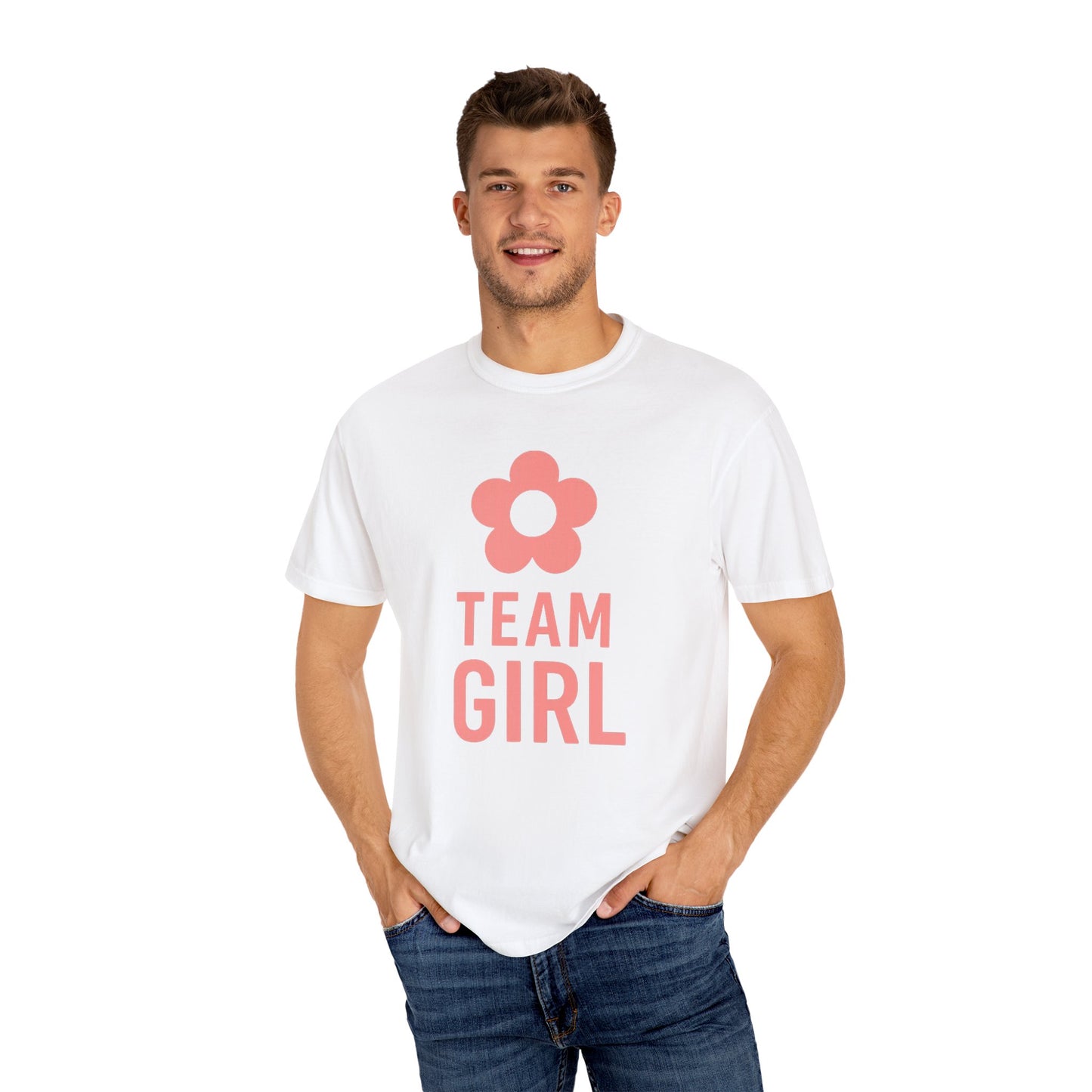 Team Girl Unisex Garment-Dyed T-shirt, Cute Gift for Girls, Birthday Celebration Tee, Summer Casual Wear, Flower Detail Shirt