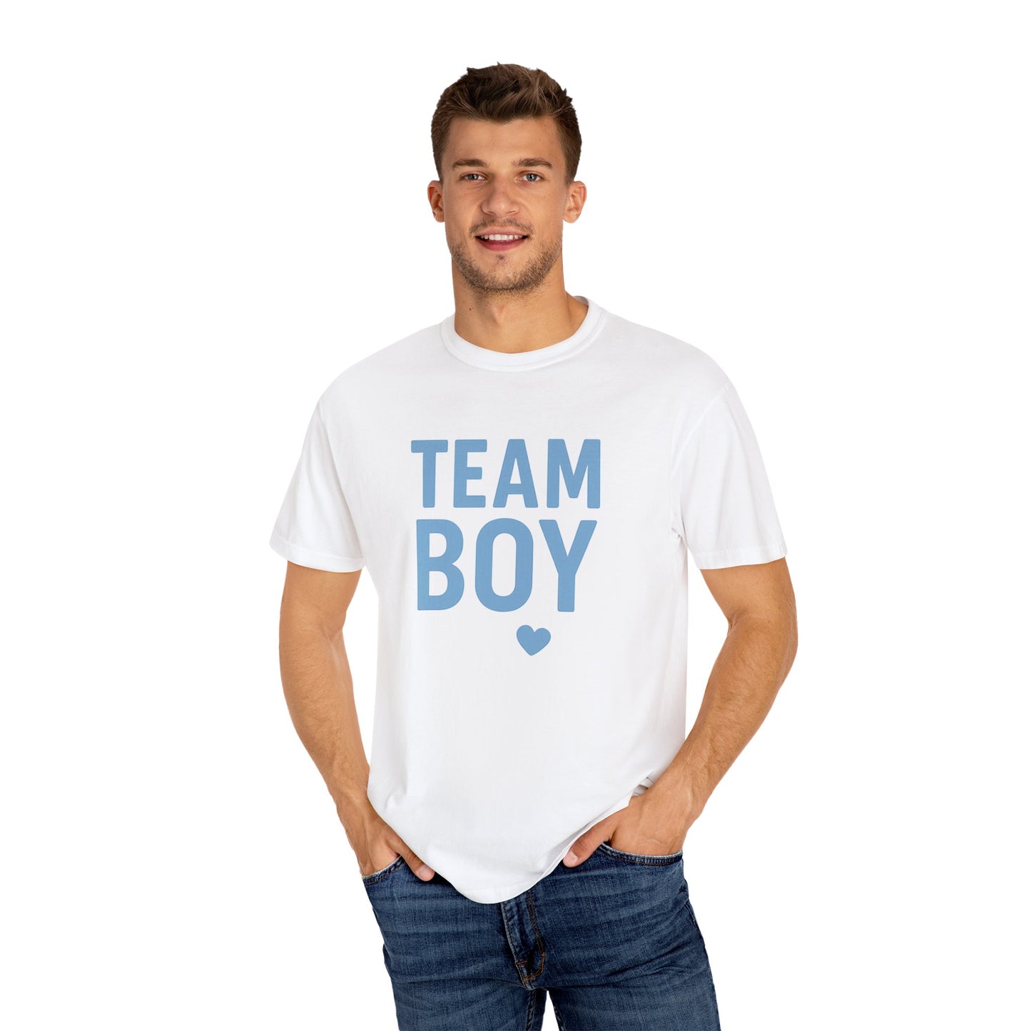 Team Boy Garment-Dyed T-Shirt for Baby Showers, Pregnancy Announcements, Gender Reveal Parties, Casual Wear, Unisex Tee