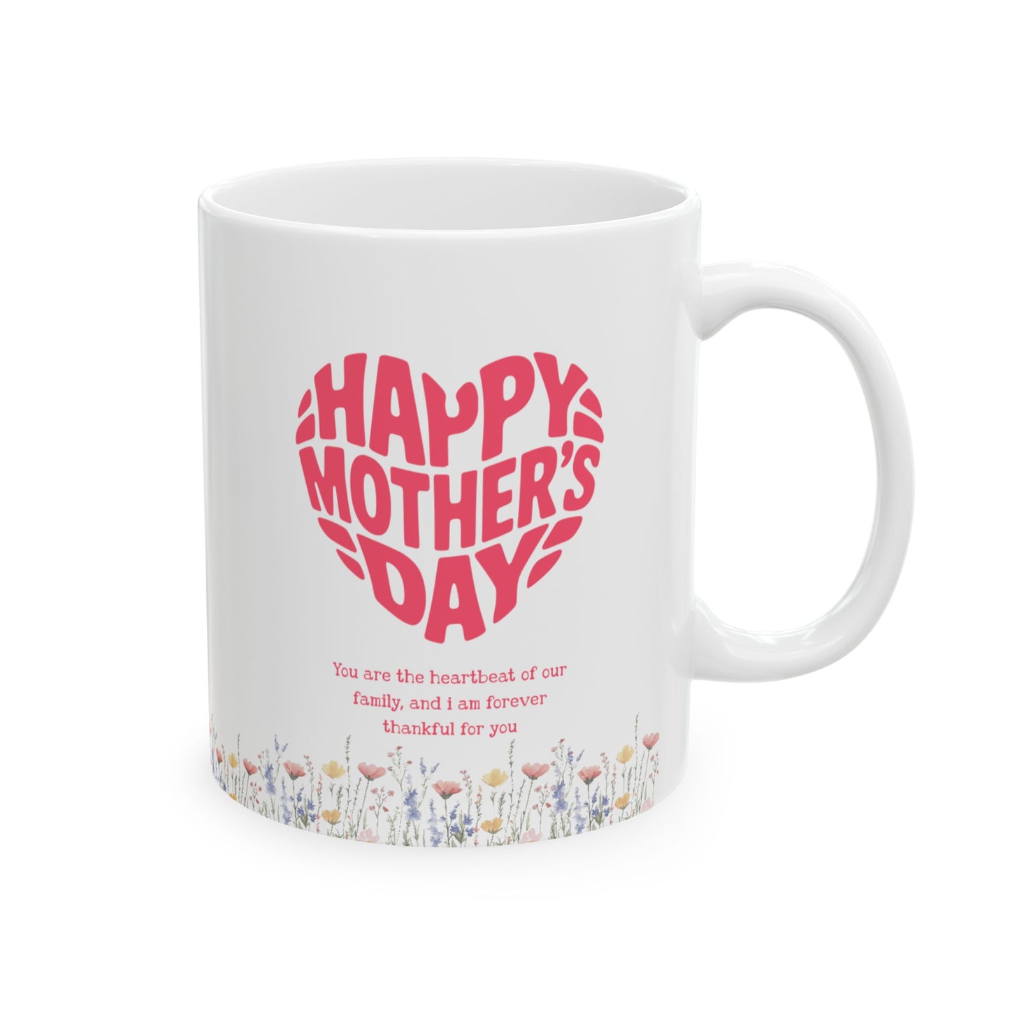 Taza de cerámica floral con texto "Feliz Día de la Madre"