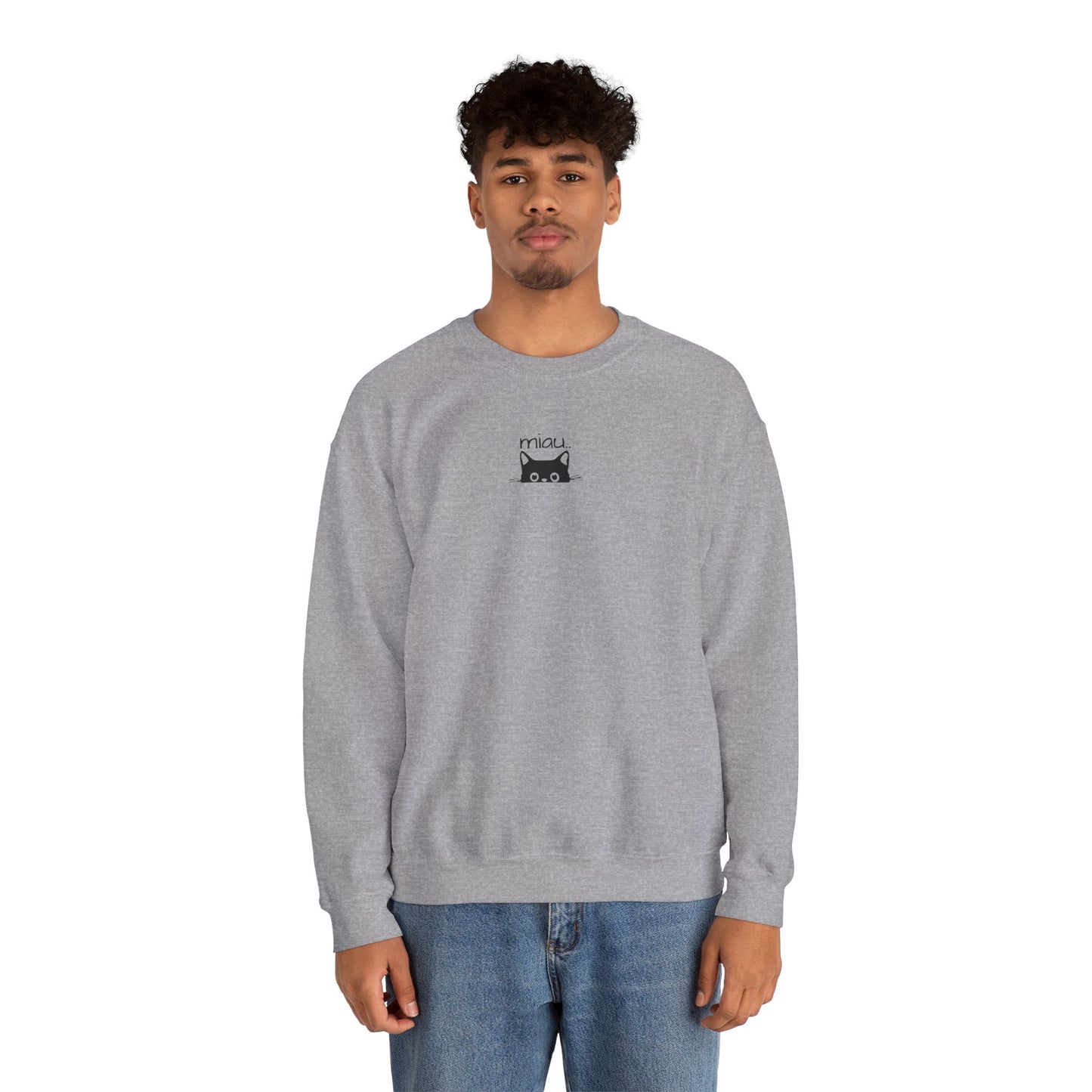 Sudadera unisex de cuello redondo con diseño de gato adorable: perfecta para los amantes de los gatos.