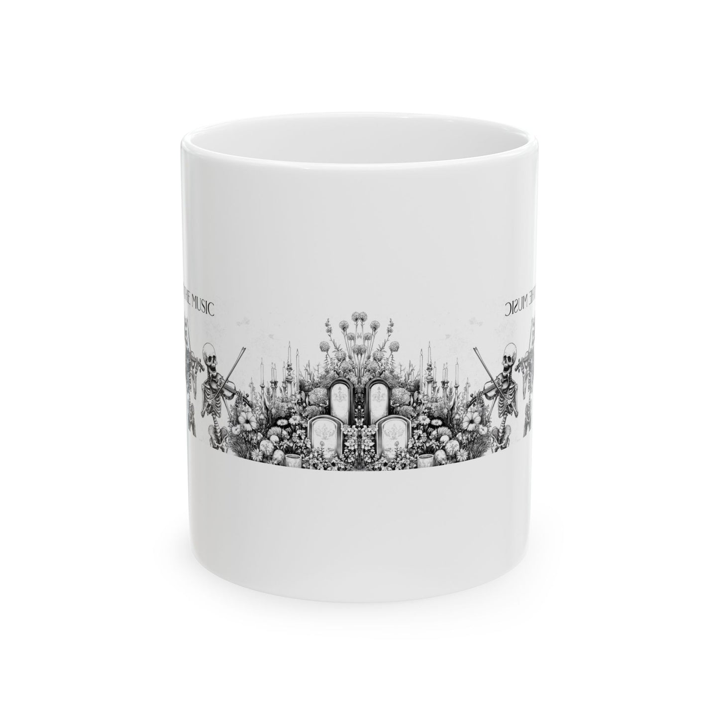 Taza de cerámica con esqueleto "Disfruta de la música": perfecta para amantes de la música y entusiastas de Halloween.