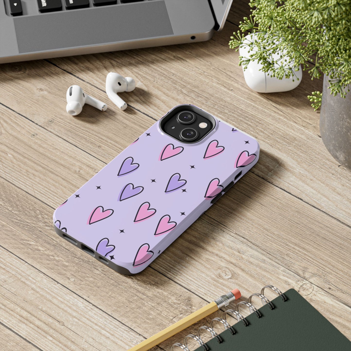 Funda resistente para teléfono con diseño de corazones de colores: bonita y duradera