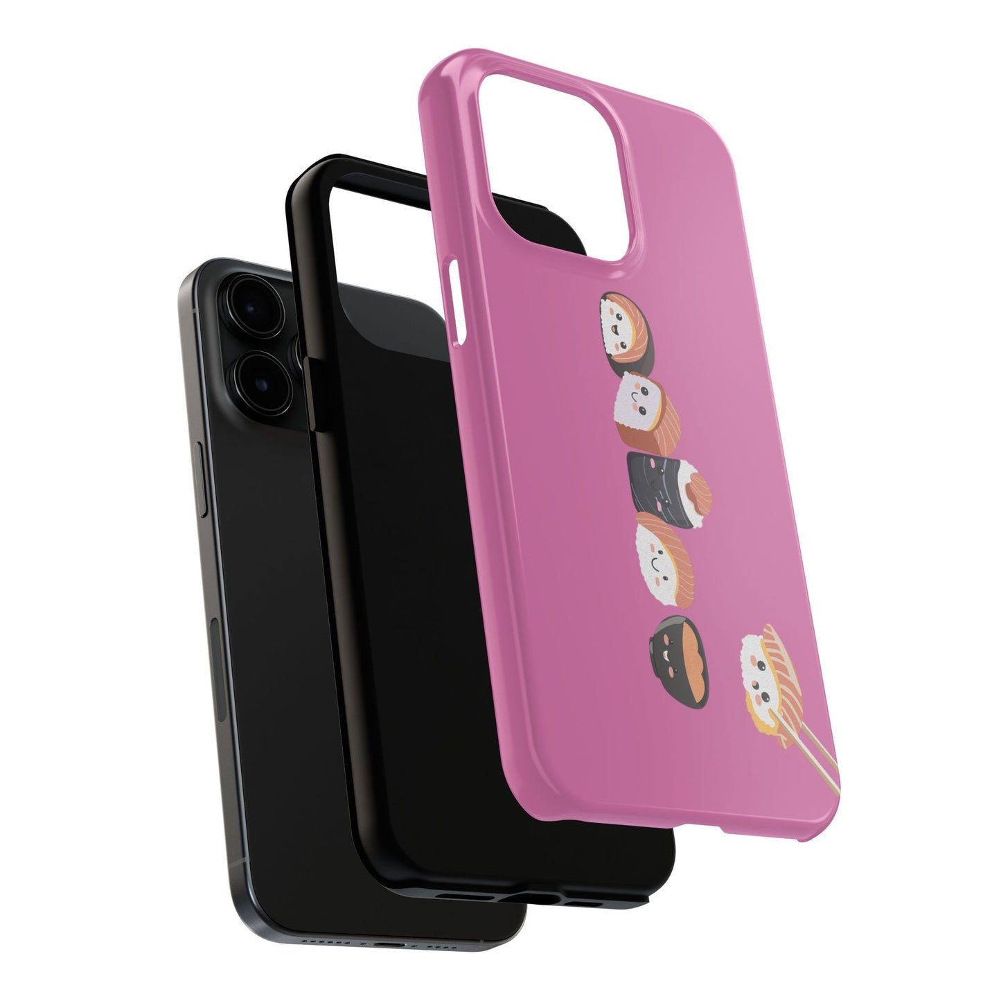 Funda rígida para teléfono con diseño de sushi: un divertido diseño rosa para amantes de la comida.