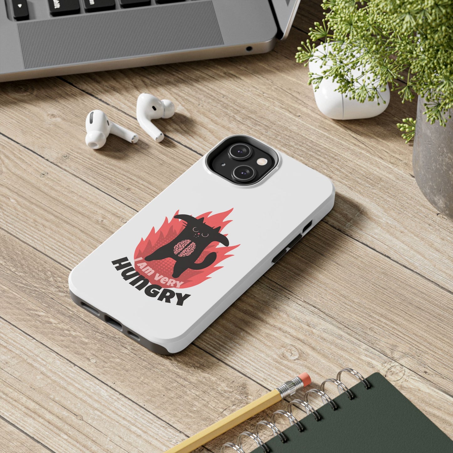 Funda resistente para teléfono con diseño de gato hambriento: diseño animal bonito y duradero