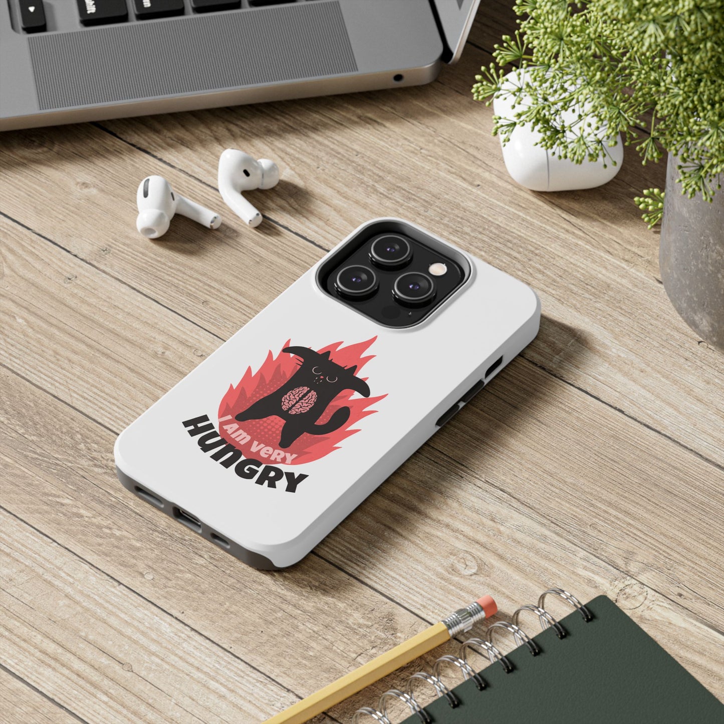 Funda resistente para teléfono con diseño de gato hambriento: diseño animal bonito y duradero