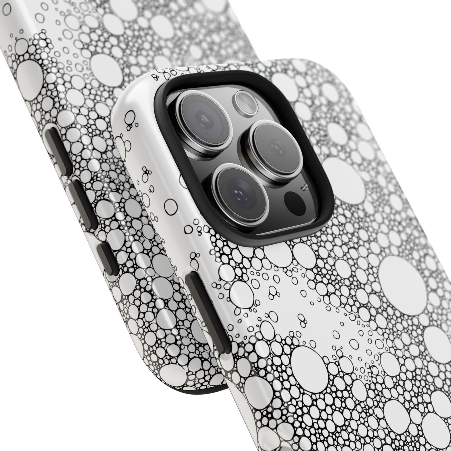 Funda resistente y elegante con diseño de burbujas: protección duradera para tu dispositivo.