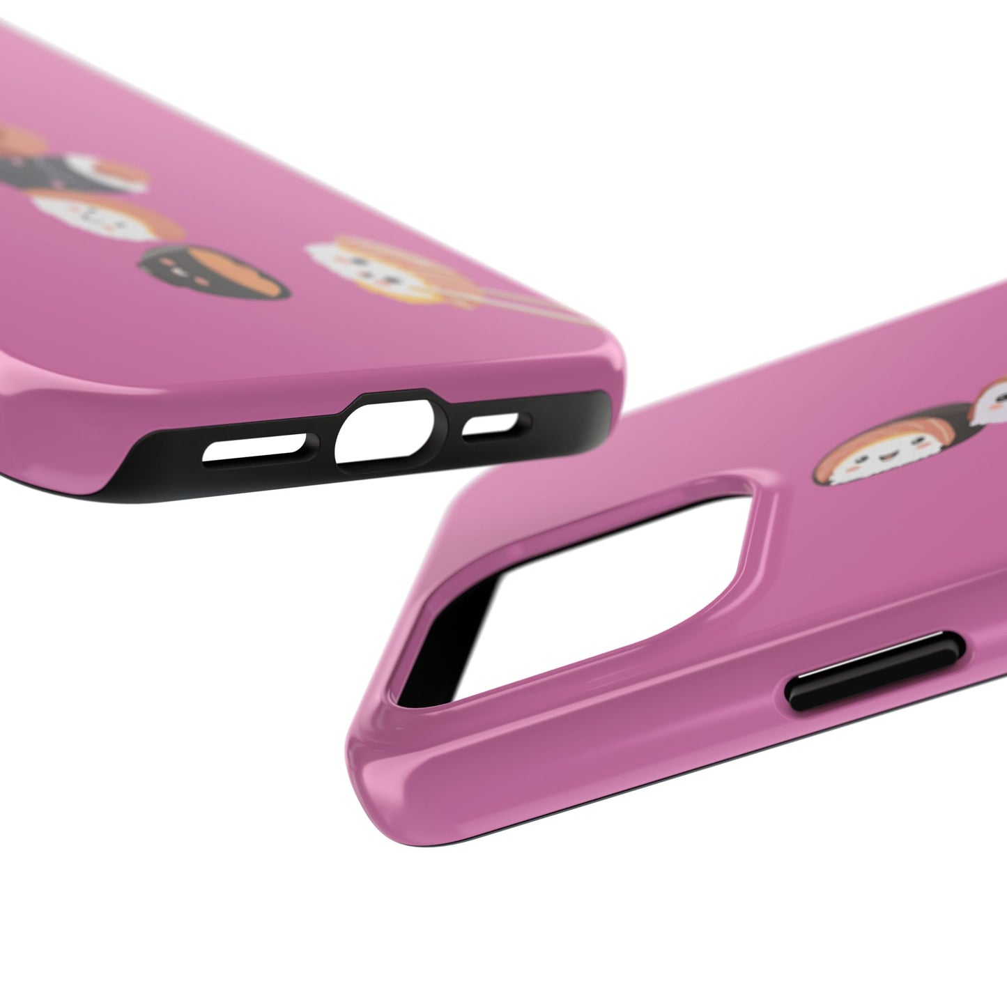 Funda rígida para teléfono con diseño de sushi: un divertido diseño rosa para amantes de la comida.