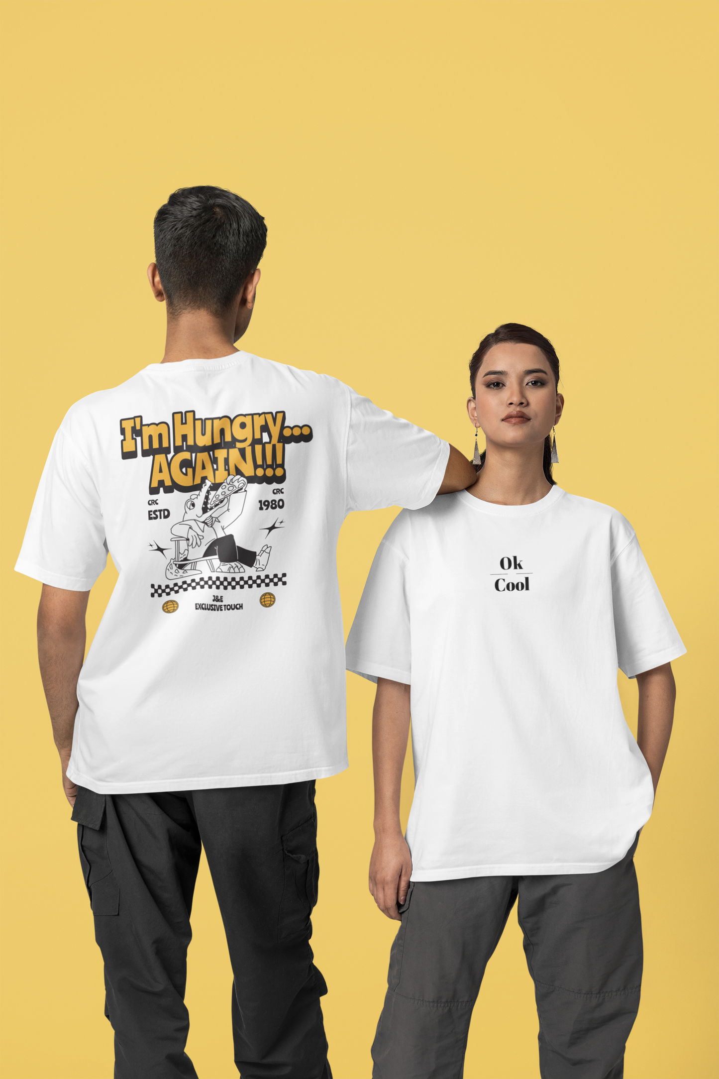 Sudadera unisex premium: Tengo hambre otra vez (estampado frontal y posterior)