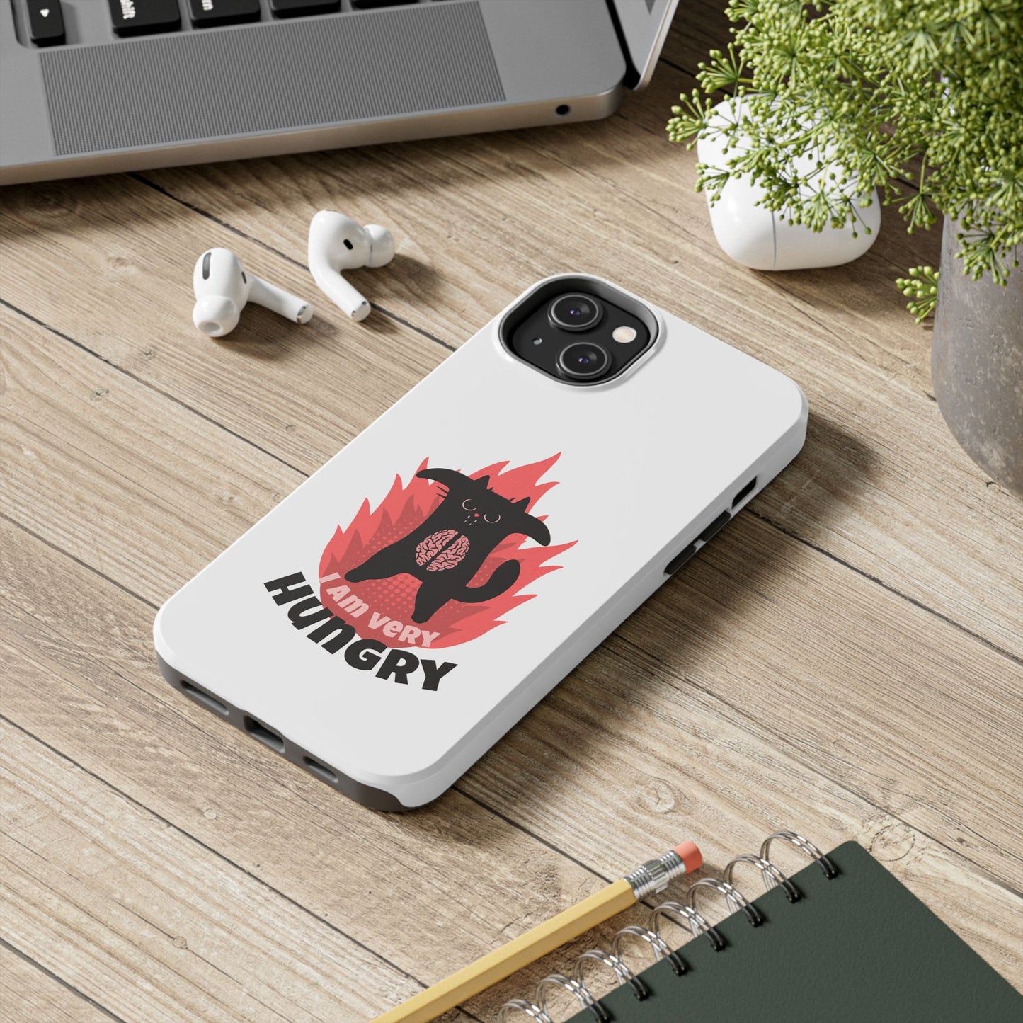 Funda resistente para teléfono con diseño de gato hambriento: diseño animal bonito y duradero