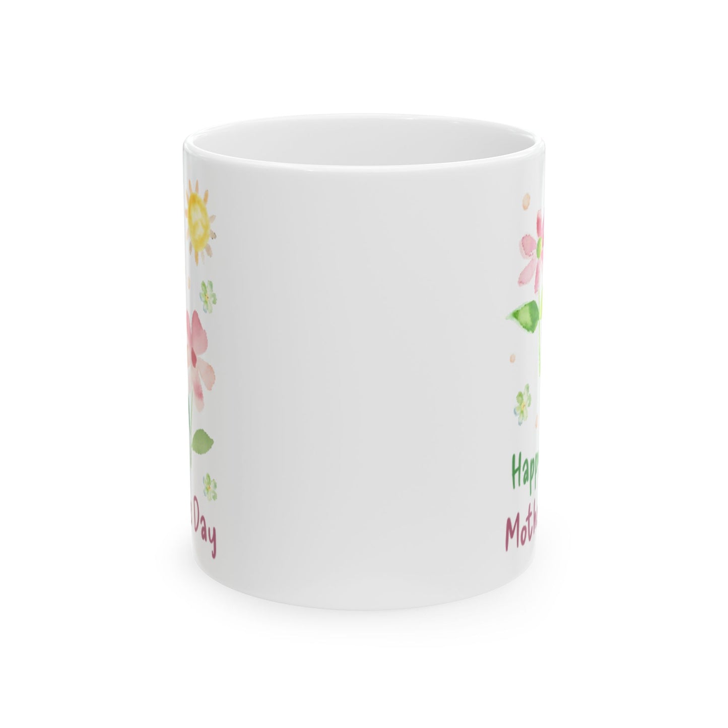 Taza de cerámica floral con texto "Feliz Día de la Madre"