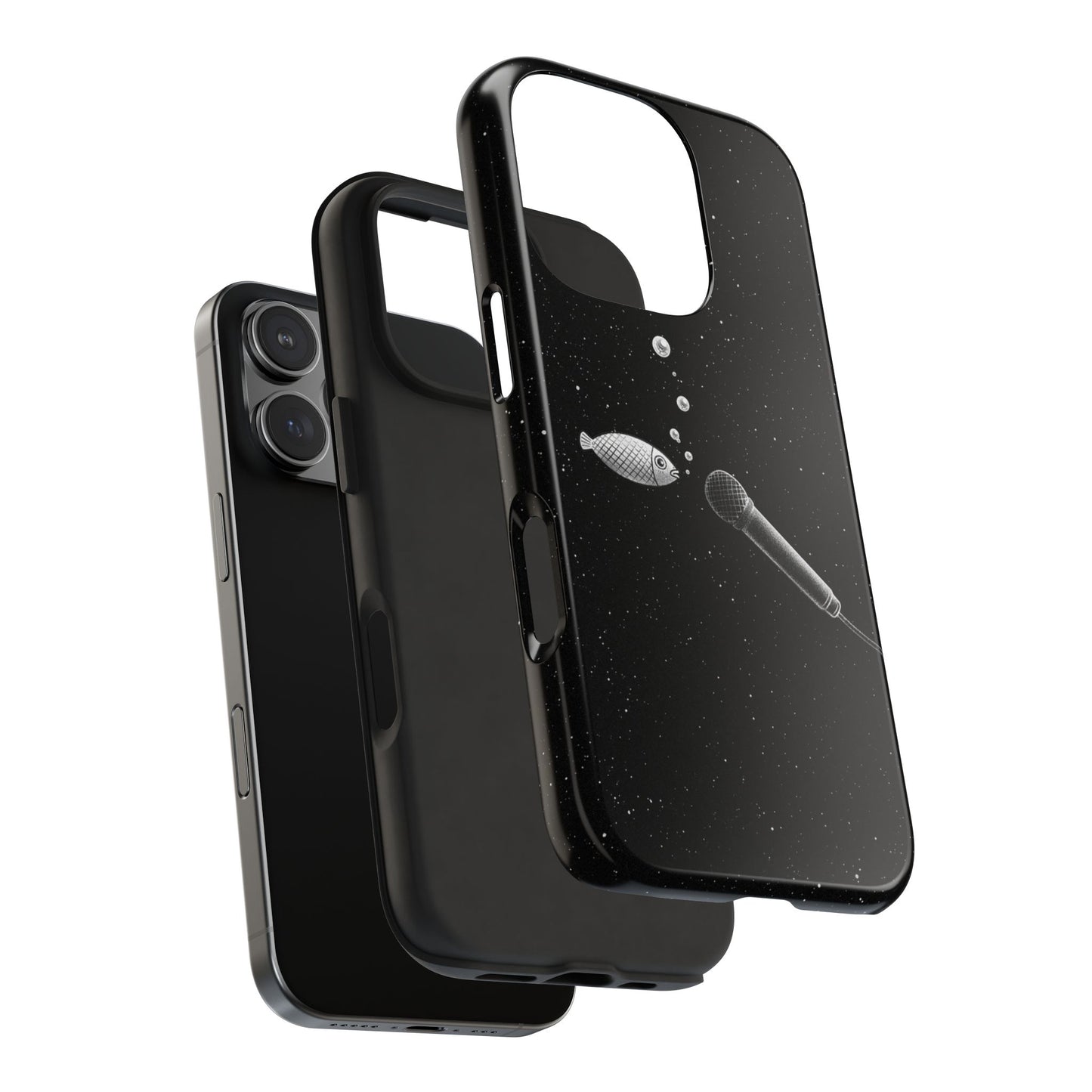 Funda resistente para teléfono con diseño creativo de pez y micrófono