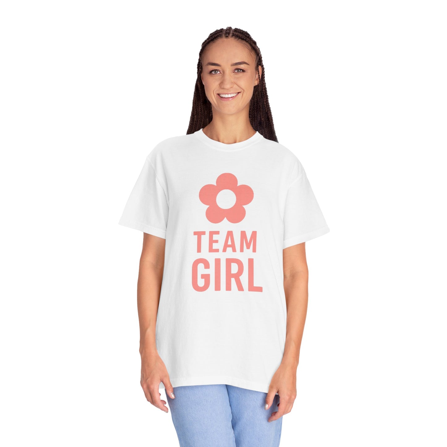 Team Girl Unisex Garment-Dyed T-shirt, Cute Gift for Girls, Birthday Celebration Tee, Summer Casual Wear, Flower Detail Shirt