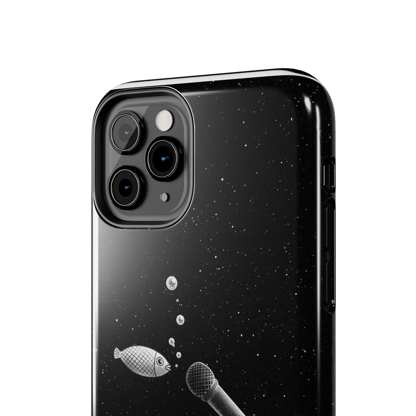 Funda resistente para teléfono con diseño creativo de pez y micrófono