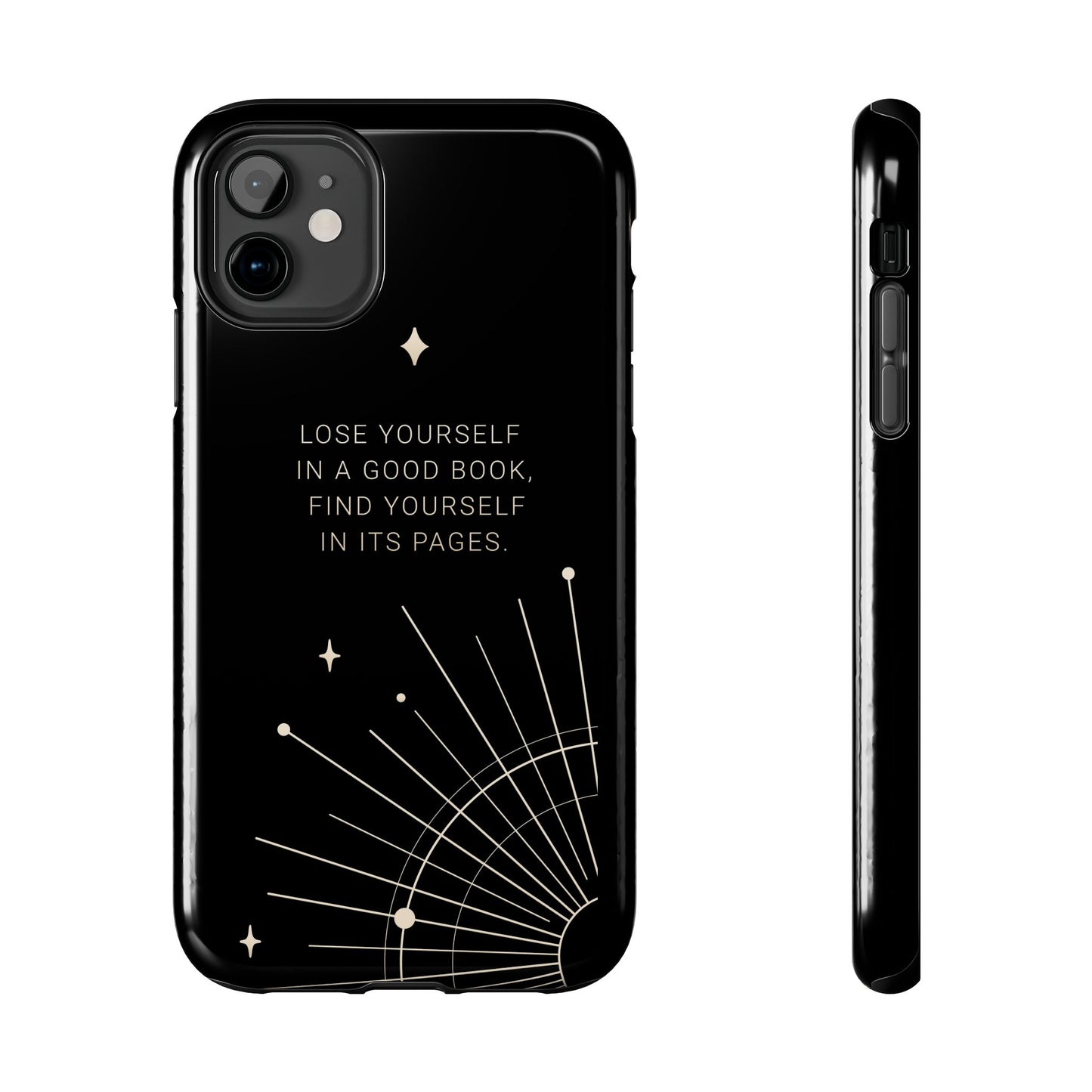Funda rígida para teléfono con cita literaria: "Piérdete en un buen libro"