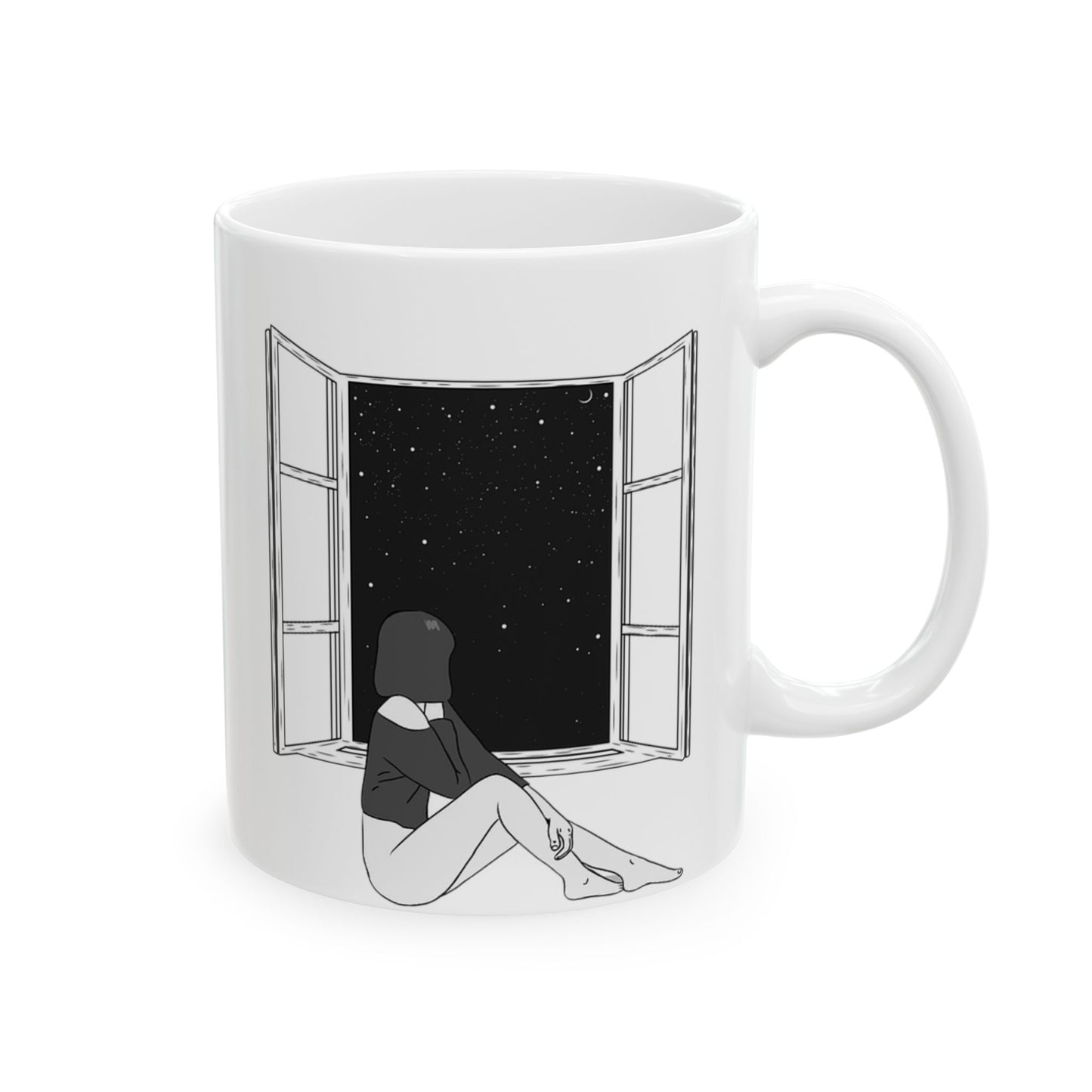 Taza de cerámica con reflejo de noche estrellada: una taza de café acogedora para soñadores