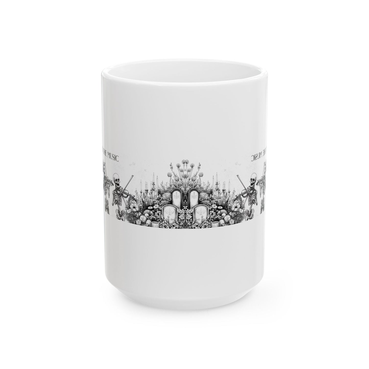 Taza de cerámica con esqueleto "Disfruta de la música": perfecta para amantes de la música y entusiastas de Halloween.