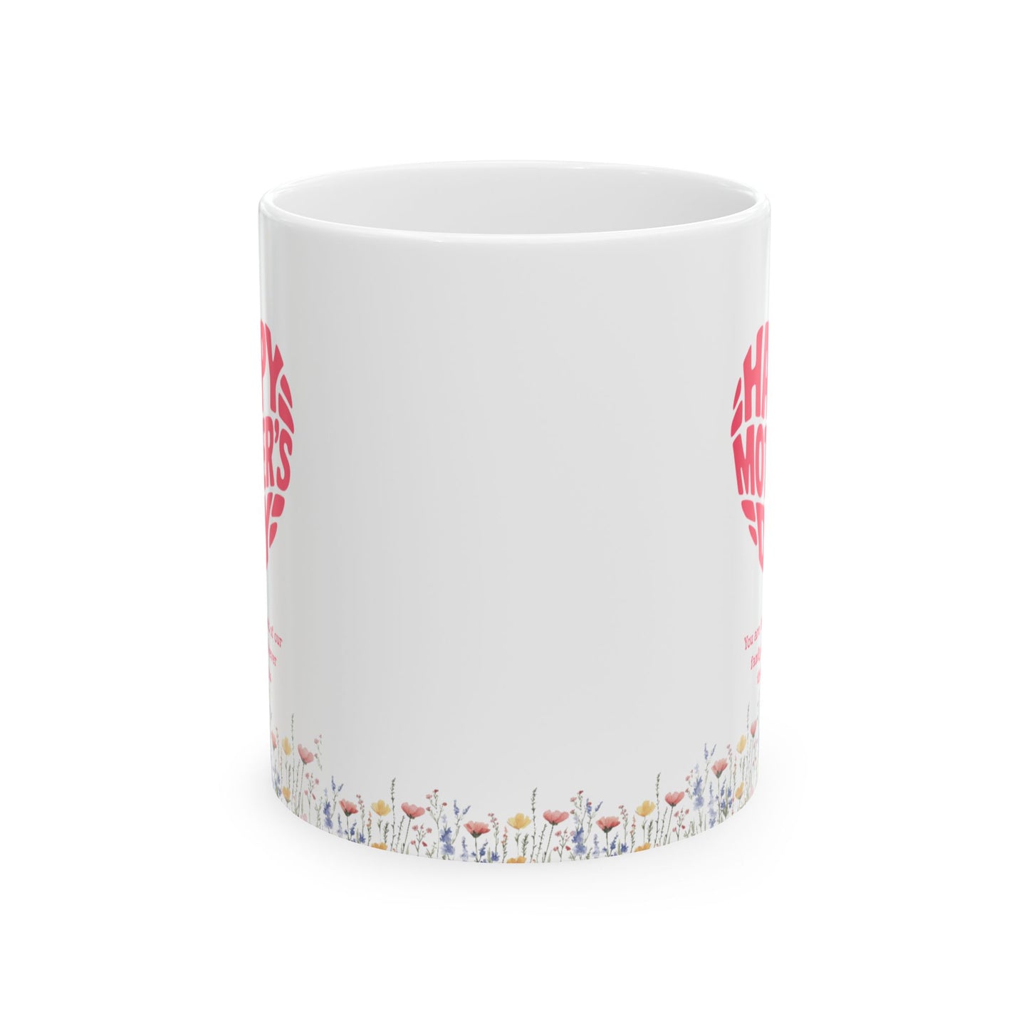 Taza de cerámica floral con texto "Feliz Día de la Madre"