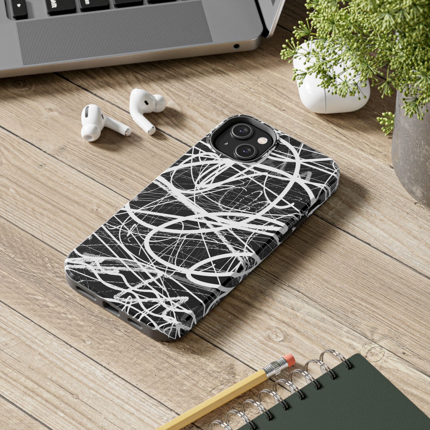 Funda artística resistente para teléfono con diseño abstracto en blanco y negro