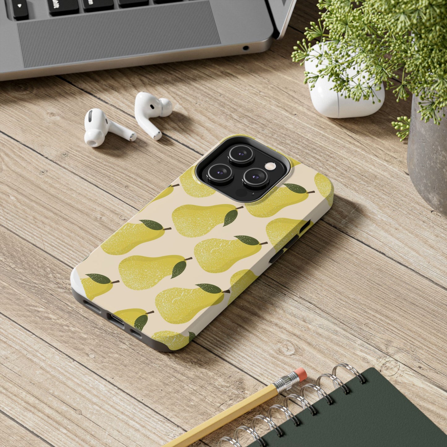 Bonita funda resistente para teléfono con estampado de pera para otoño y uso diario
