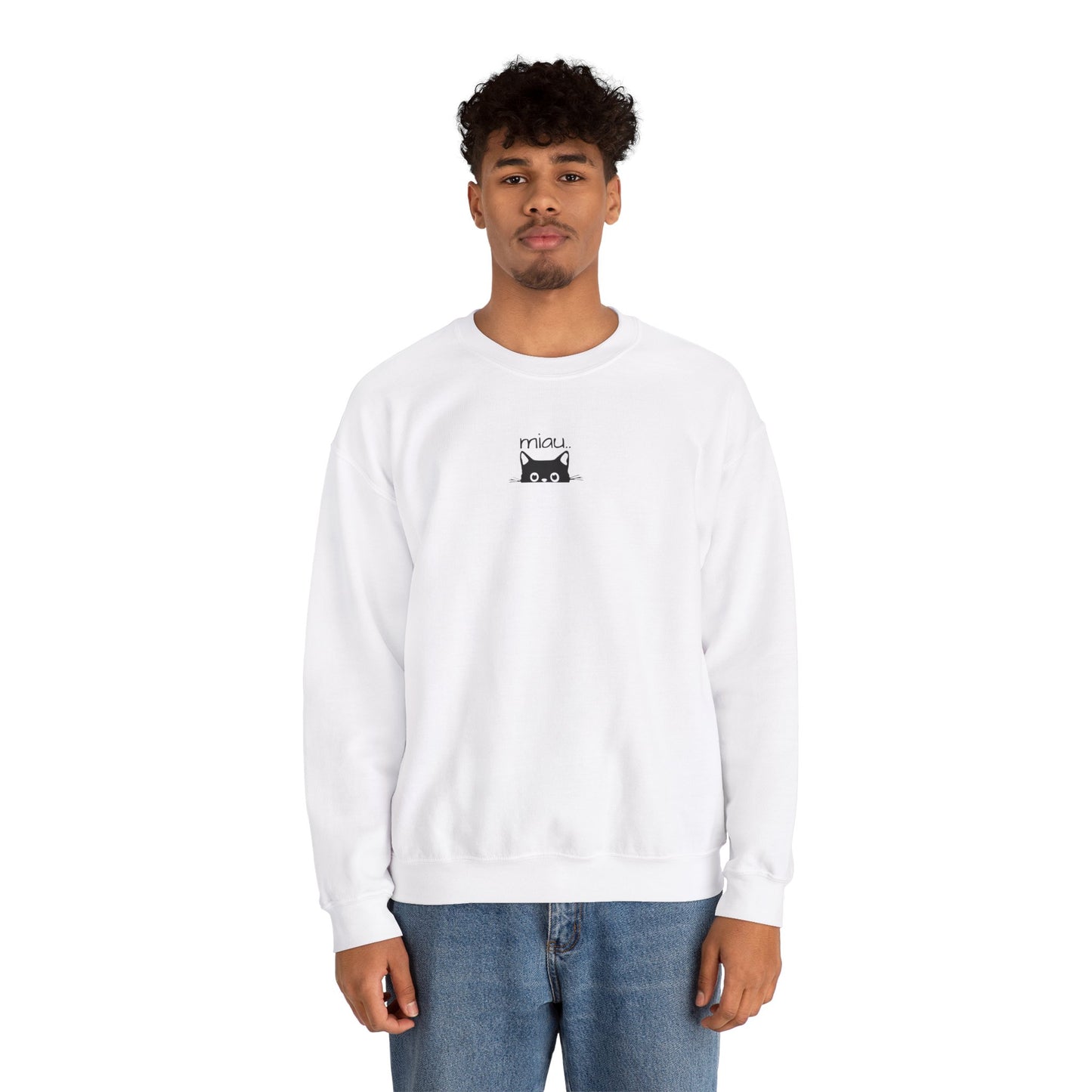 Sudadera unisex de cuello redondo con diseño de gato adorable: perfecta para los amantes de los gatos.