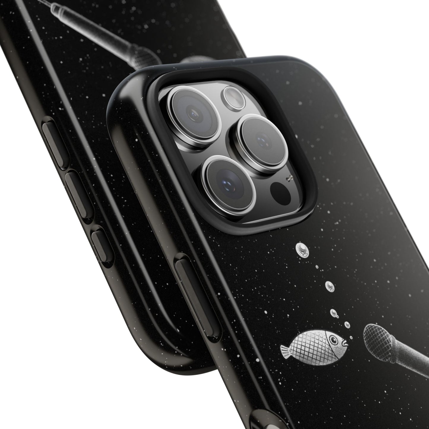 Funda resistente para teléfono con diseño creativo de pez y micrófono