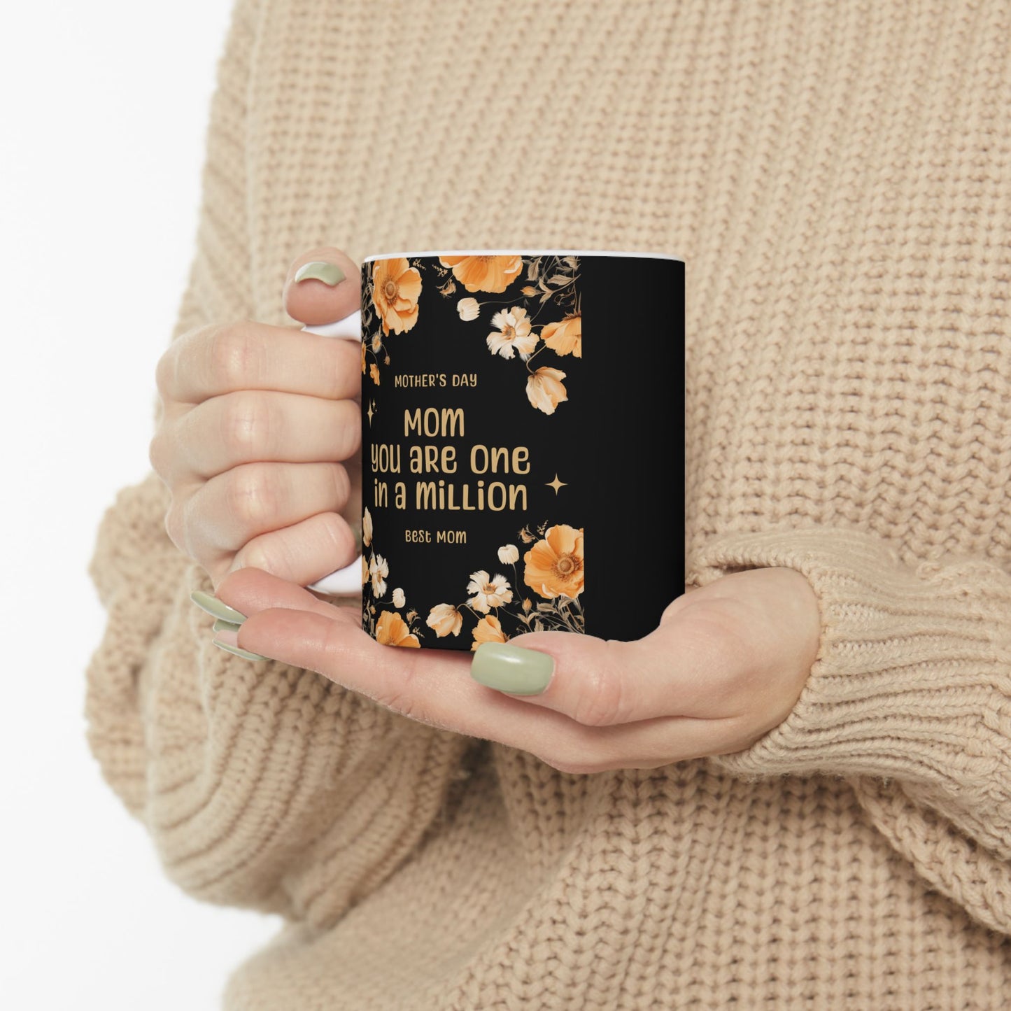 Taza floral para el Día de la Madre: "Mamá, eres única"
