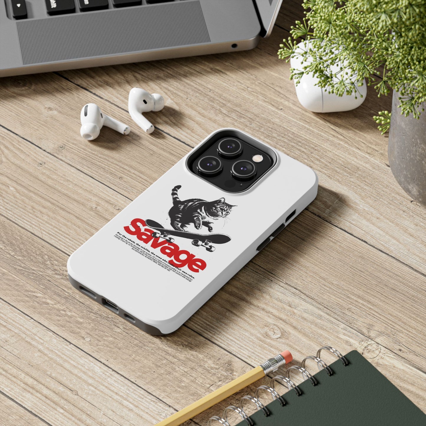 Funda resistente para teléfono con diseño de gato patinador salvaje: protección divertida y duradera