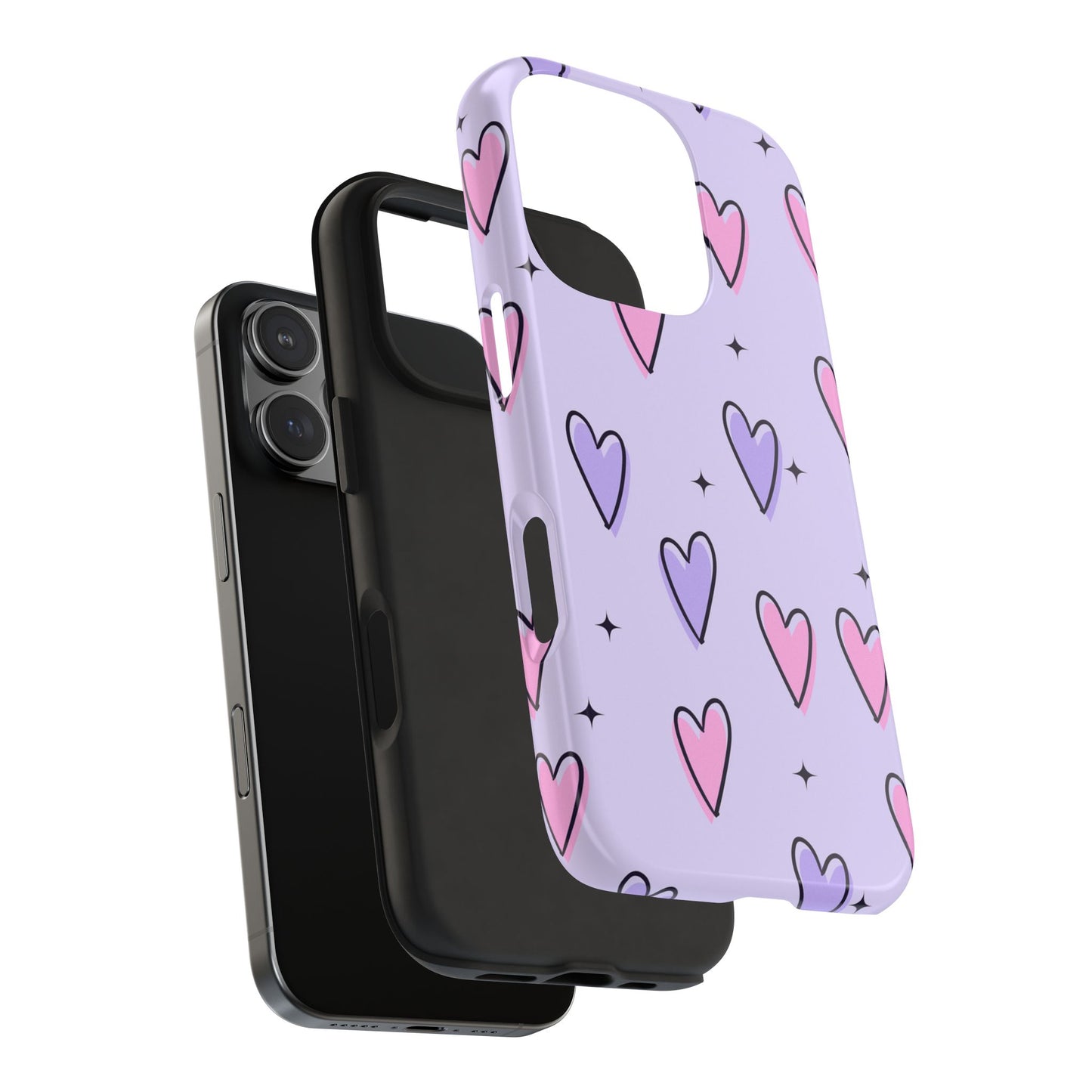 Funda resistente para teléfono con diseño de corazones de colores: bonita y duradera