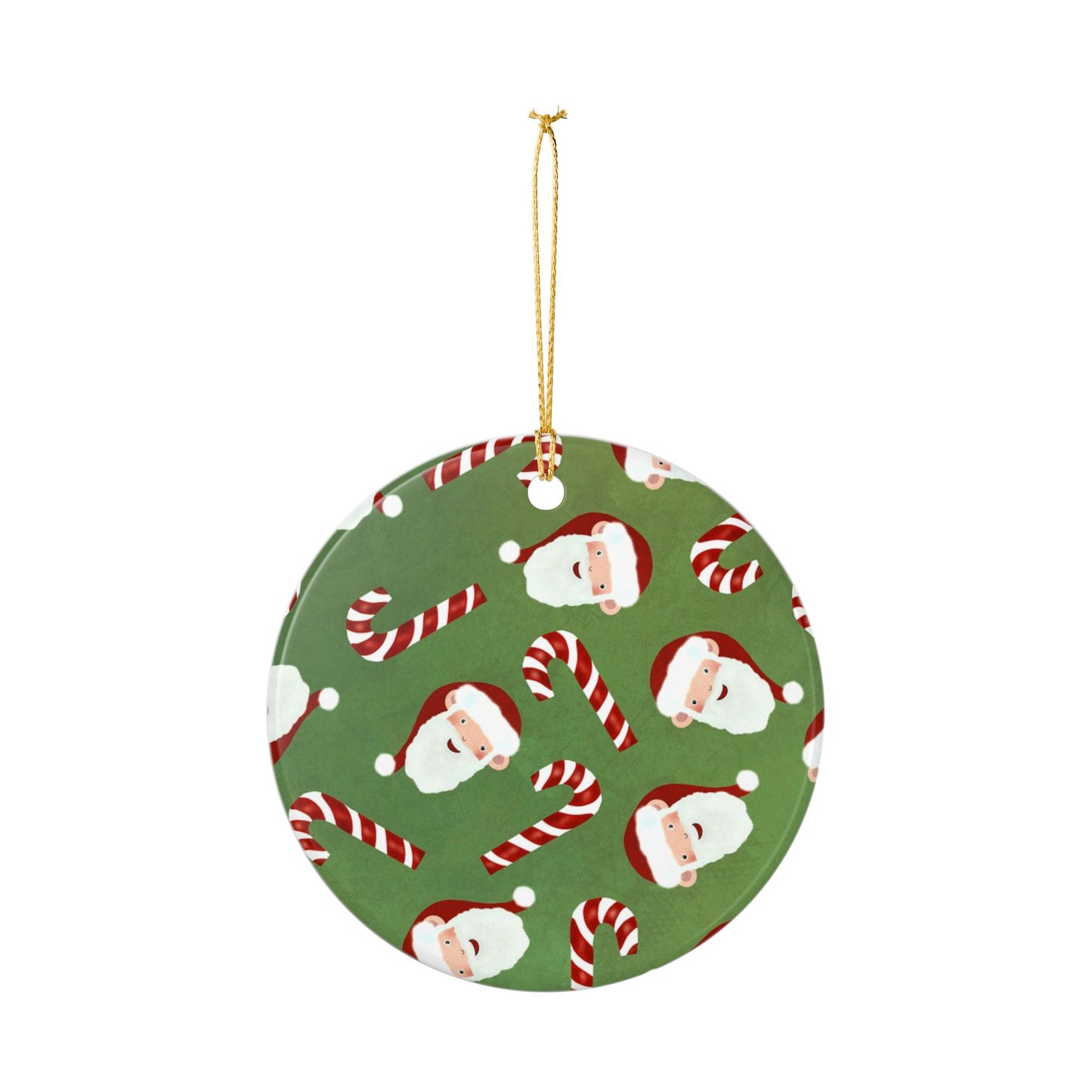 Santa & Candy Cane Ceramic Ornament — Round Christmas Tree Decoration
