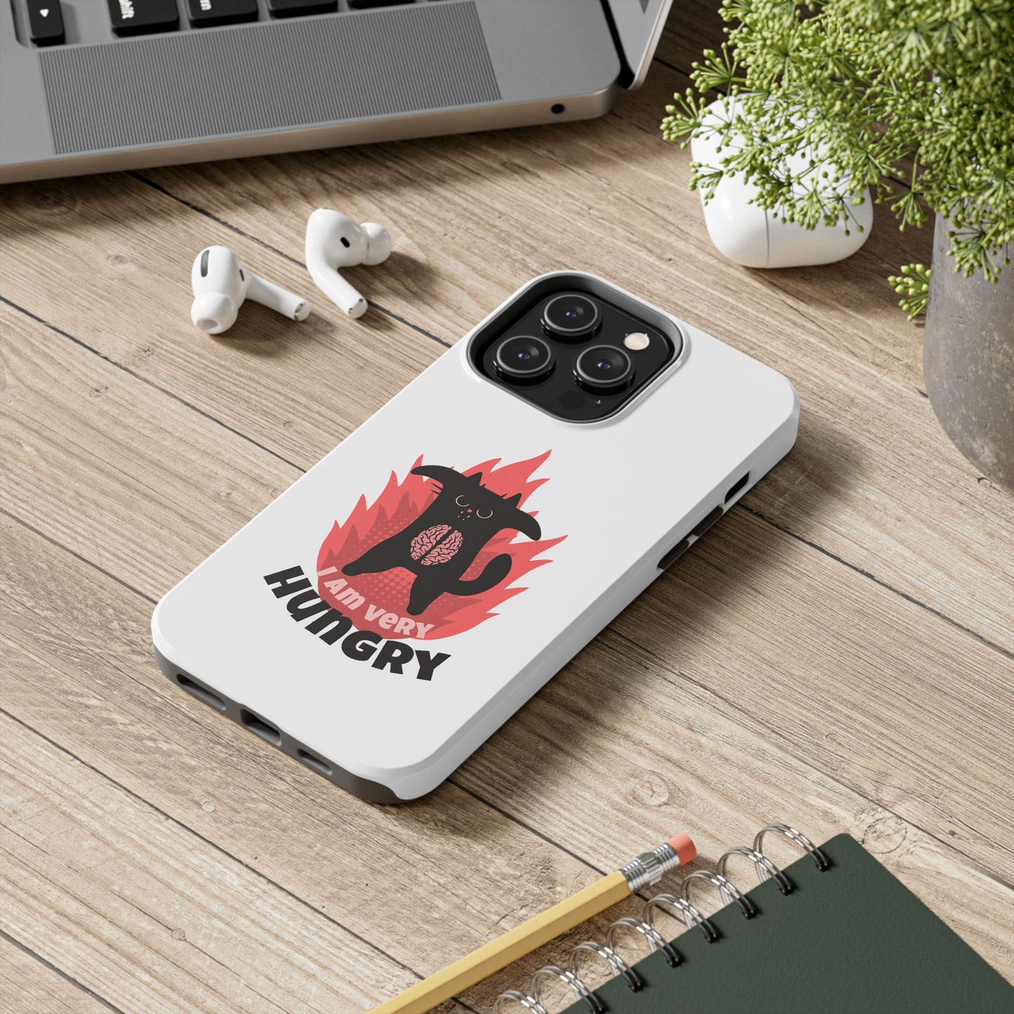 Funda resistente para teléfono con diseño de gato hambriento: diseño animal bonito y duradero