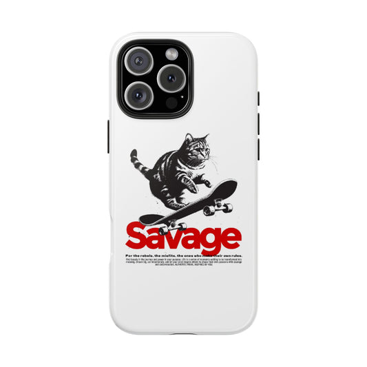 Savage Skateboarding Cat Tough Phone Case - Fun & Durable Protection