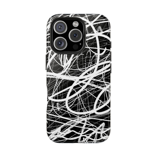 Funda artística resistente para teléfono con diseño abstracto en blanco y negro
