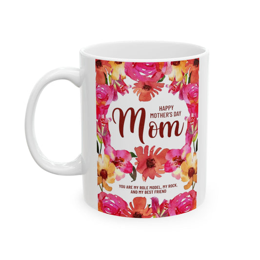Taza de cerámica "Feliz Día de la Madre" - Diseño floral