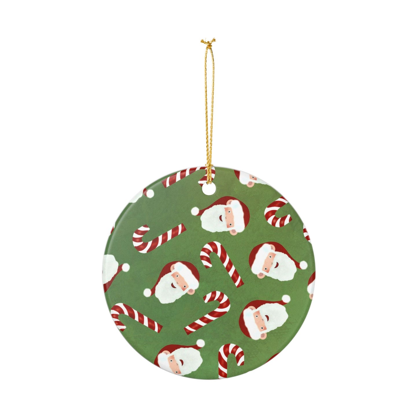 Santa & Candy Cane Ceramic Ornament — Round Christmas Tree Decoration