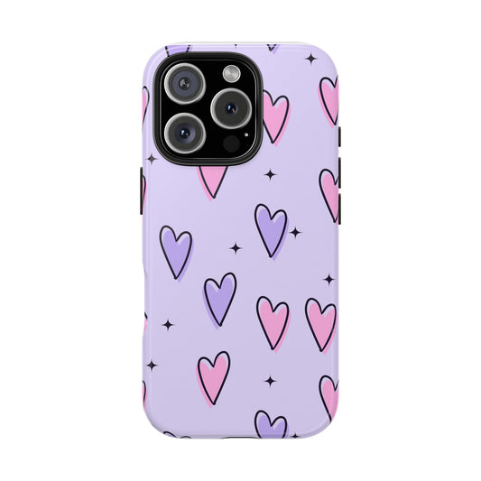 Colorful Heart Pattern Tough Phone Case - Cute & Durable