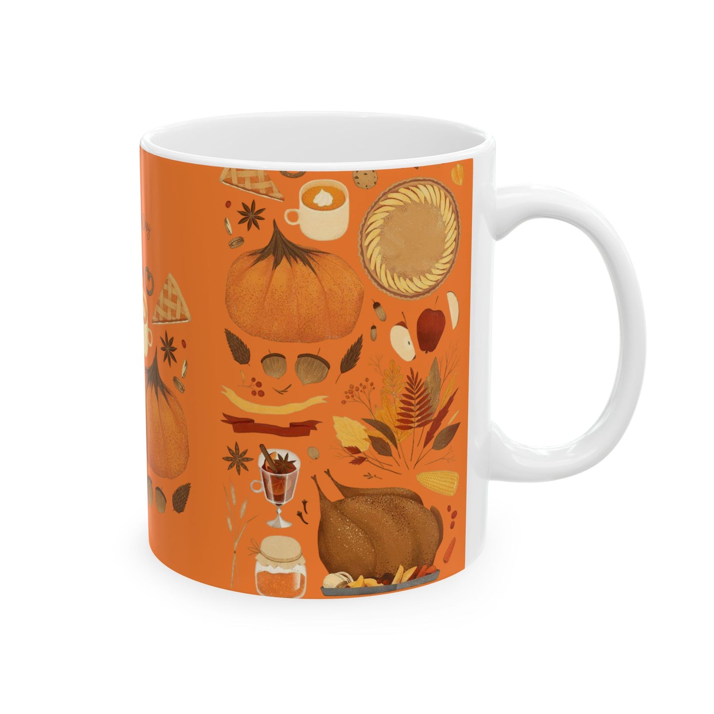 Thanksgiving Celebration Ceramic Mug - Festive Fall Design 11oz