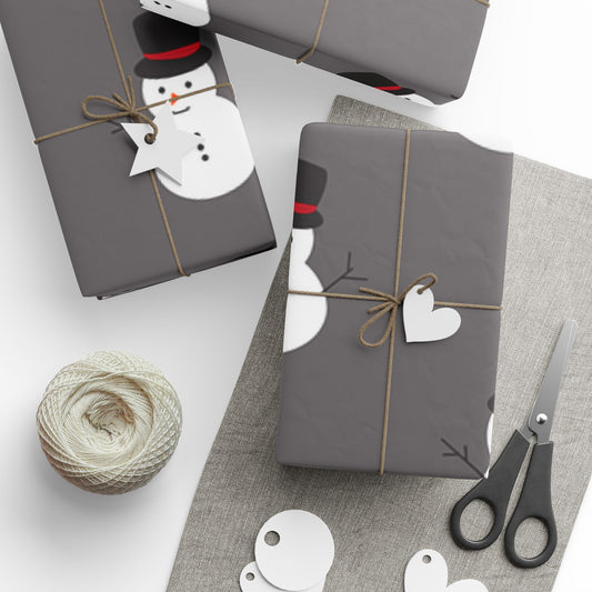 Snowman Pattern Wrapping Paper – Festive Grey Holiday Gift Wrap