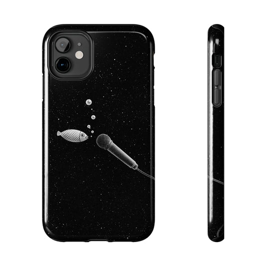 Funda resistente para teléfono con diseño creativo de pez y micrófono