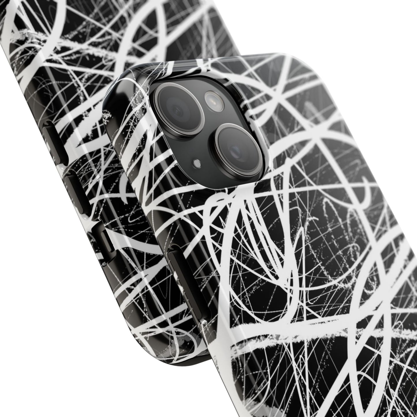 Funda artística resistente para teléfono con diseño abstracto en blanco y negro