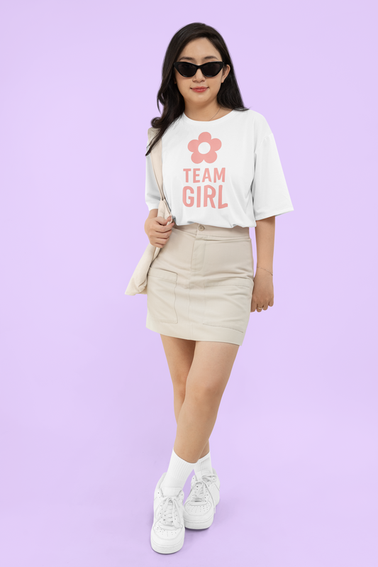 Team Girl Unisex Garment-Dyed T-shirt, Cute Gift for Girls, Birthday Celebration Tee, Summer Casual Wear, Flower Detail Shirt