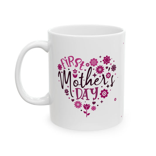 Taza de cerámica con diseño floral de corazón para el primer día de la madre: el regalo perfecto para las nuevas mamás.