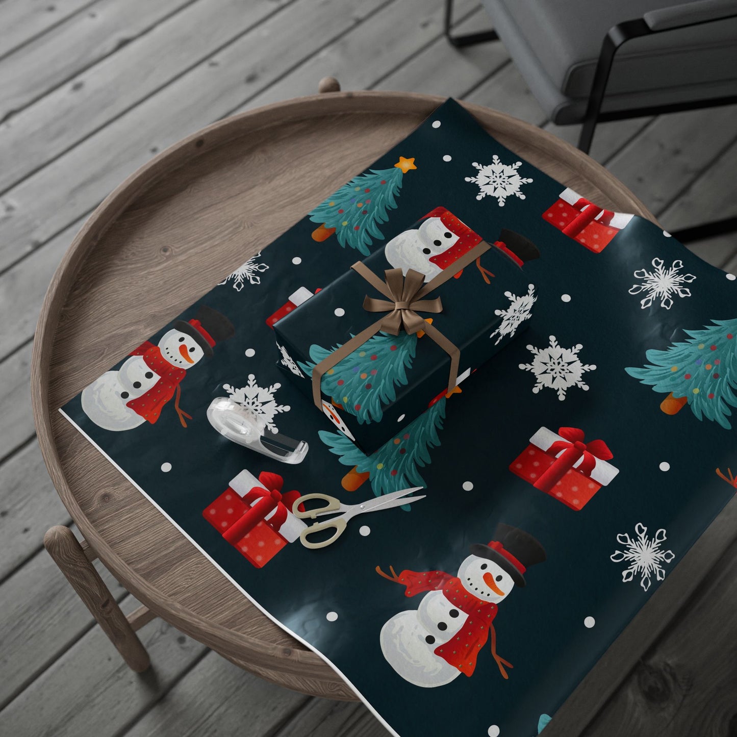 Festive Snowman & Tree Christmas Wrapping Paper Roll