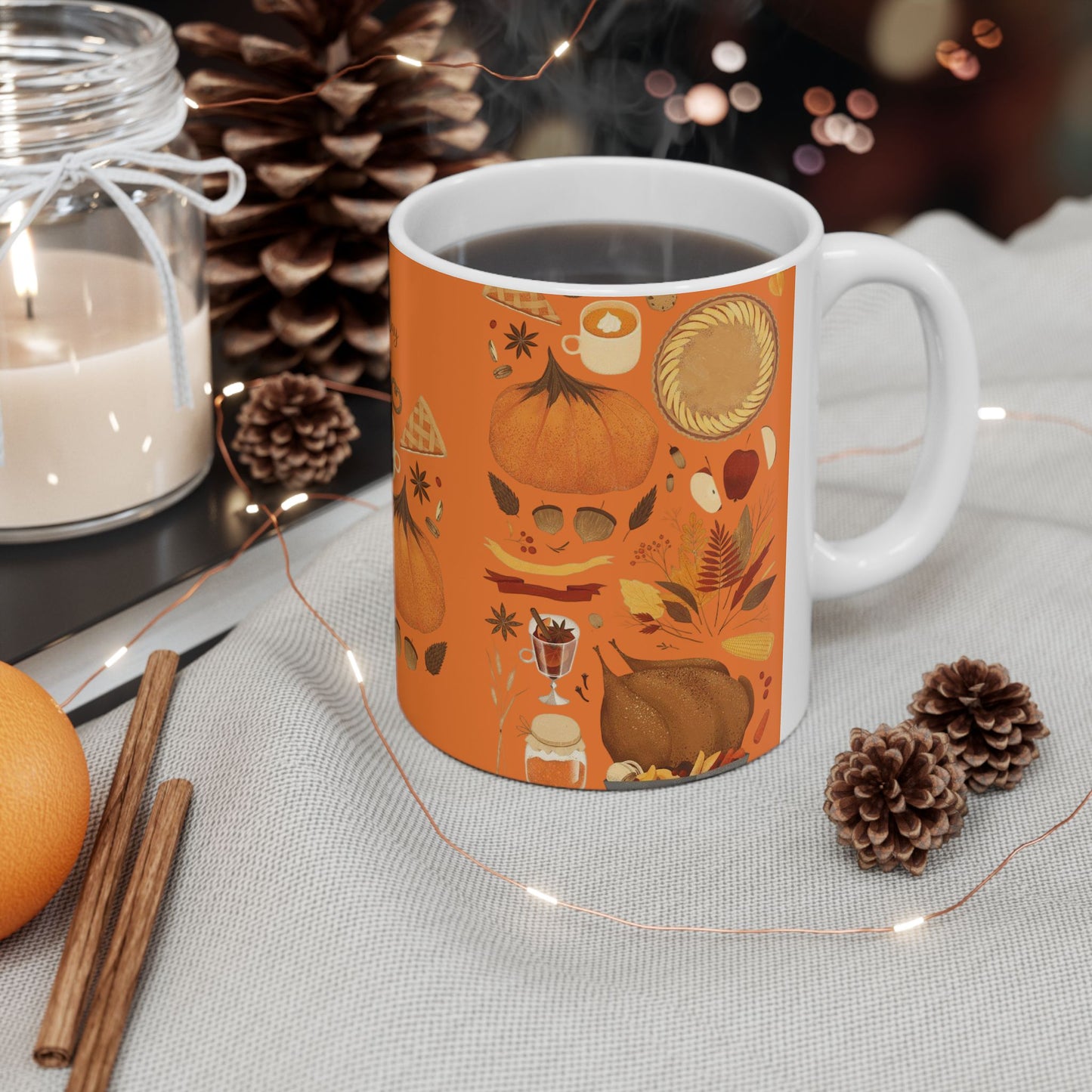 Thanksgiving Celebration Ceramic Mug - Festive Fall Design 11oz