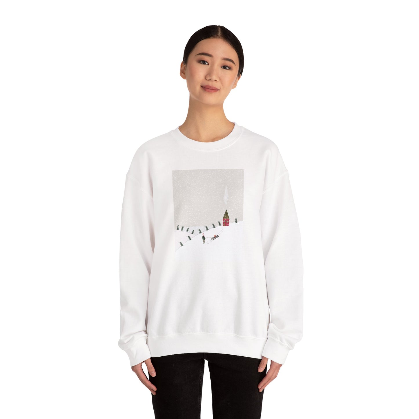 Winter Church Snow Scene Crewneck Sweatshirt