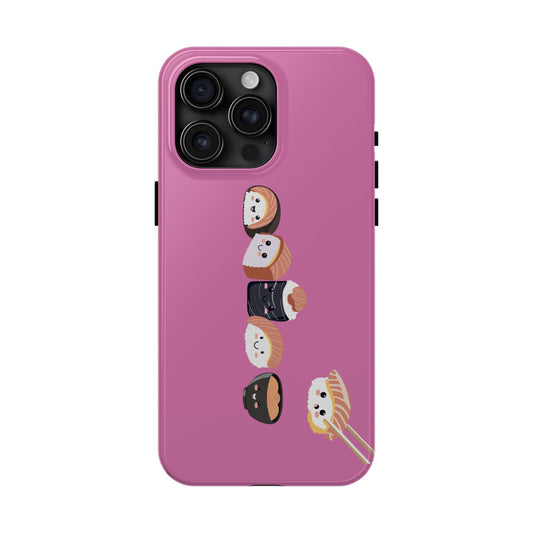 Funda rígida para teléfono con diseño de sushi: un divertido diseño rosa para amantes de la comida.