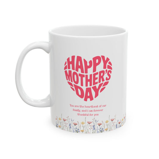 Taza de cerámica floral con texto "Feliz Día de la Madre"