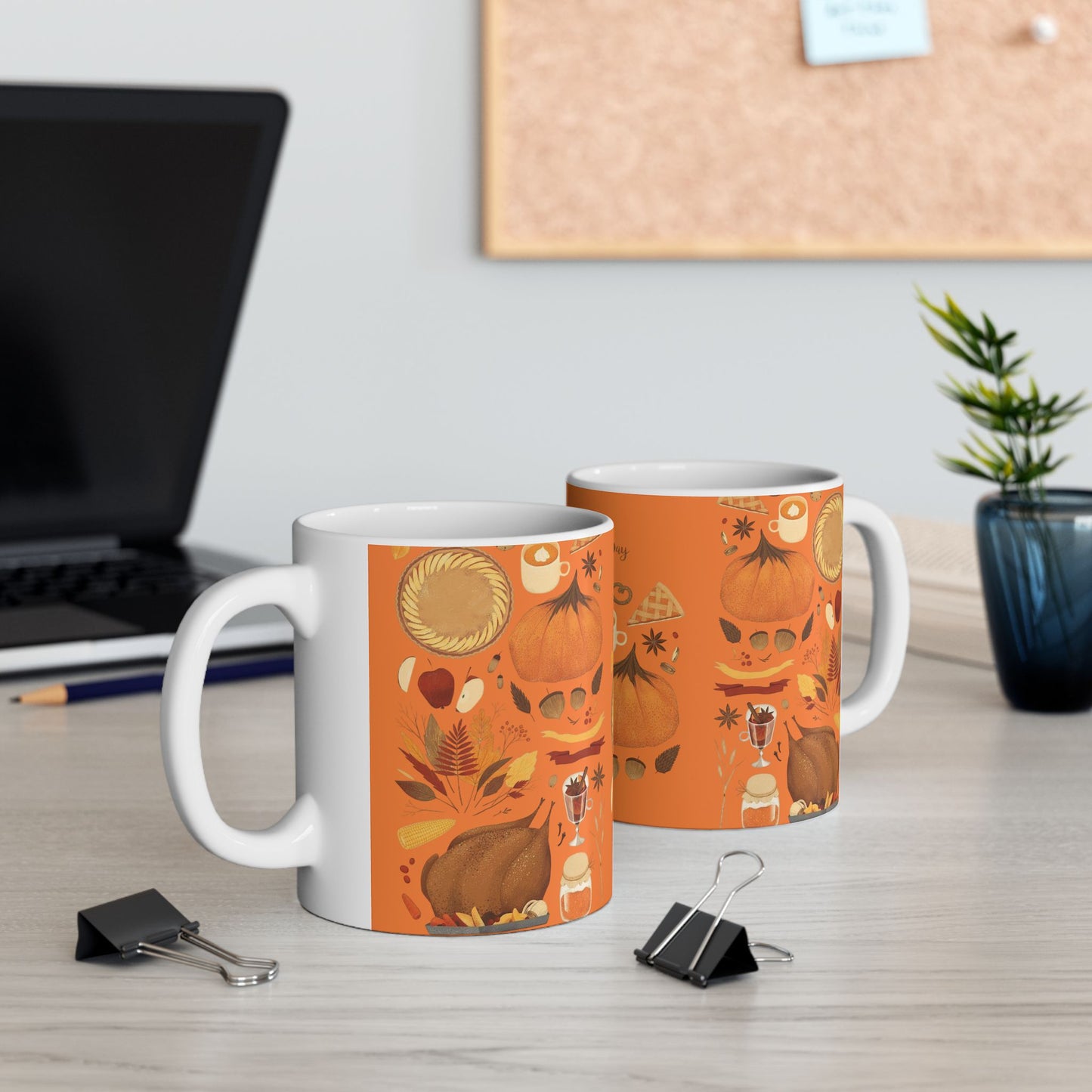 Thanksgiving Celebration Ceramic Mug - Festive Fall Design 11oz
